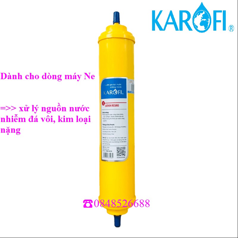 [❤️CHUẨN CHÍNH HÃNG❤️]Bộ 3 lõi lọc 123 Karofi xử lý nước cứng ( Nước nhiễm đá vôi)- Lõi số 2 Cation vỏ T3- cho máy Ne