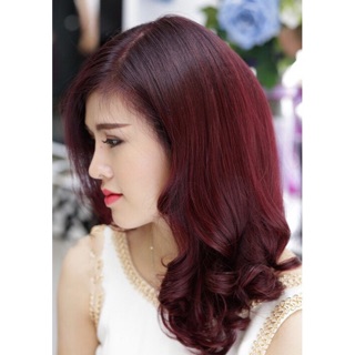 Thuốc nhuộm tóc màu đỏ tím tặng oxy và bao tay