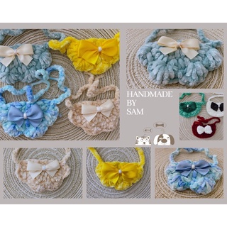 Yếm chó mèo - Yếm hoa len nhung Chenille siêu mềm mại