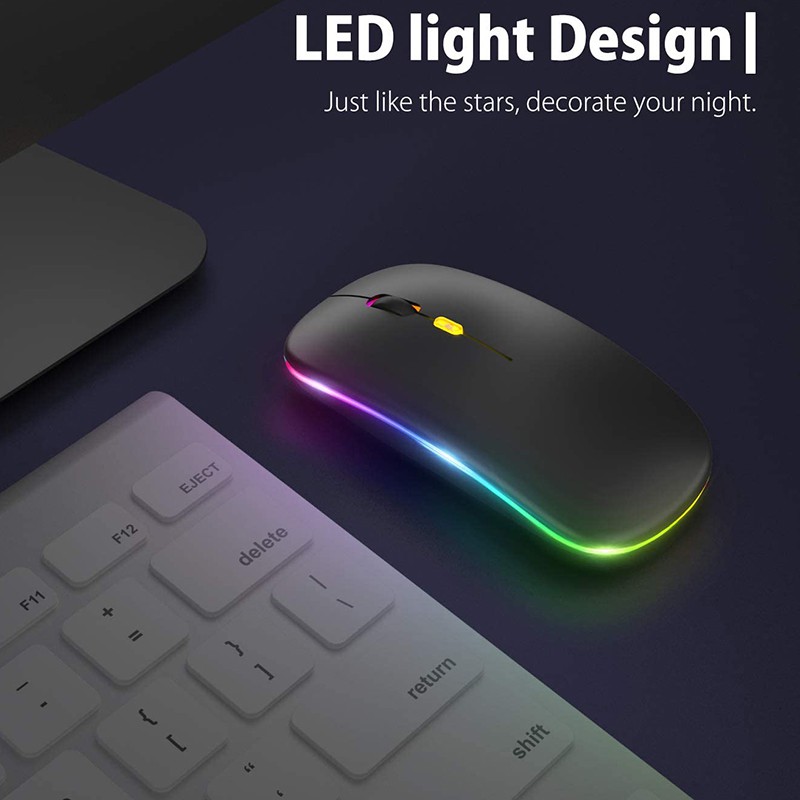 [New][Upgrade] LED Wireless Mouse, Mobile Optical Office Mouse with USB & Type-C Receiver, for Laptop, MacBook (Black)