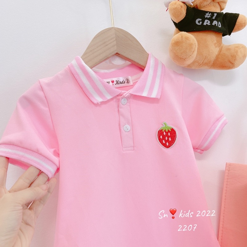 (9-30kg) Váy Xinh Thêu Dâu Vải Polo Cho Bé  Đi Học, Đầm Size Đại Cho Bé