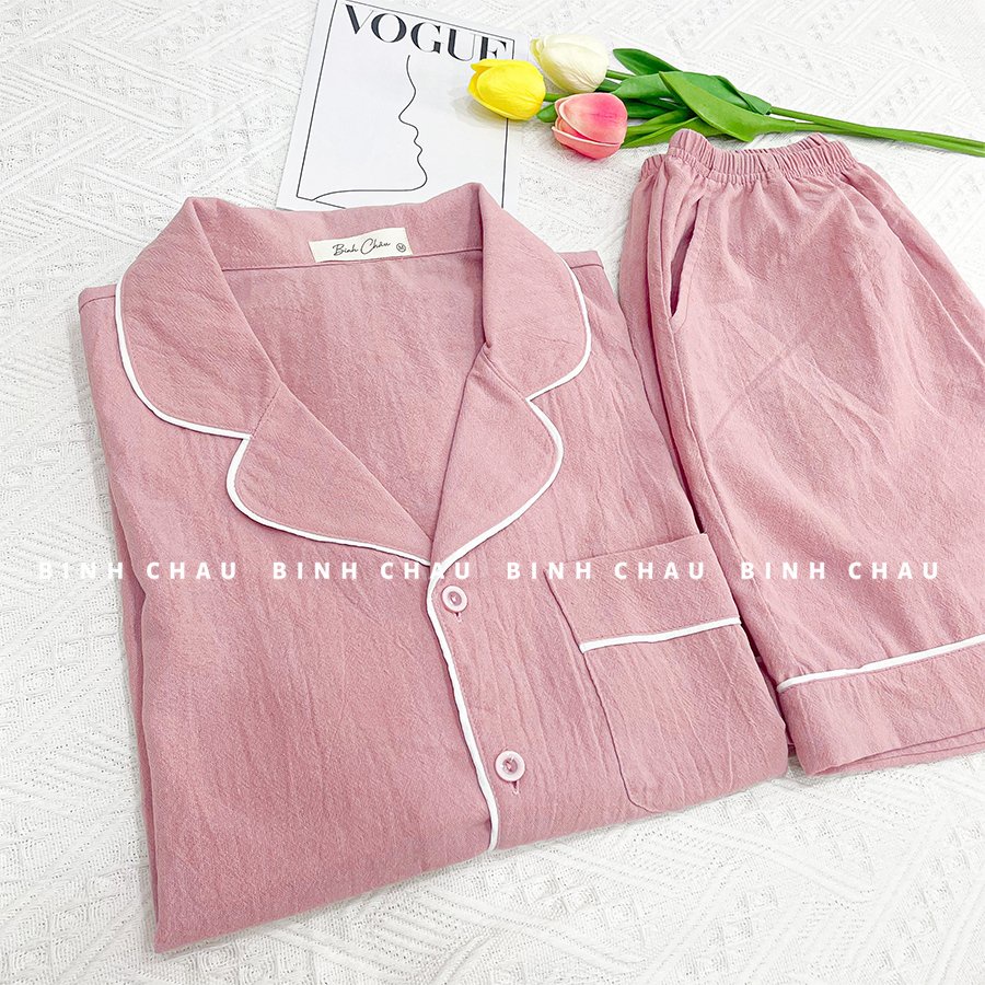 Bộ Đồ Ngủ Pijama Ngắn Thô Đũi Phong Cách Hàn Quốc - Bình Châu Sleepwear Clothing