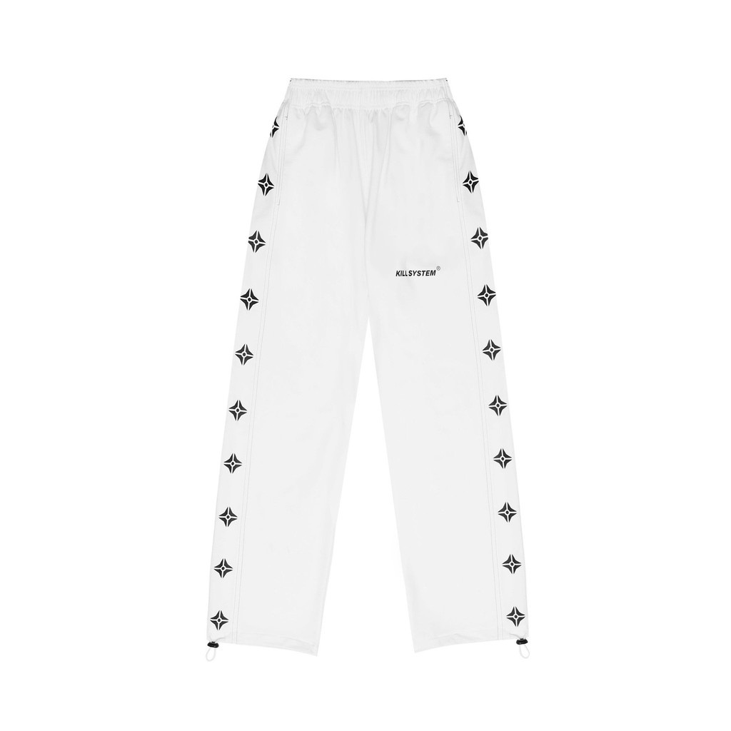 Combo áo quần Kill System suông ống rộng Line nam nữ, màu trắng và đen, vải co giãn tốt, phong cách unisex
