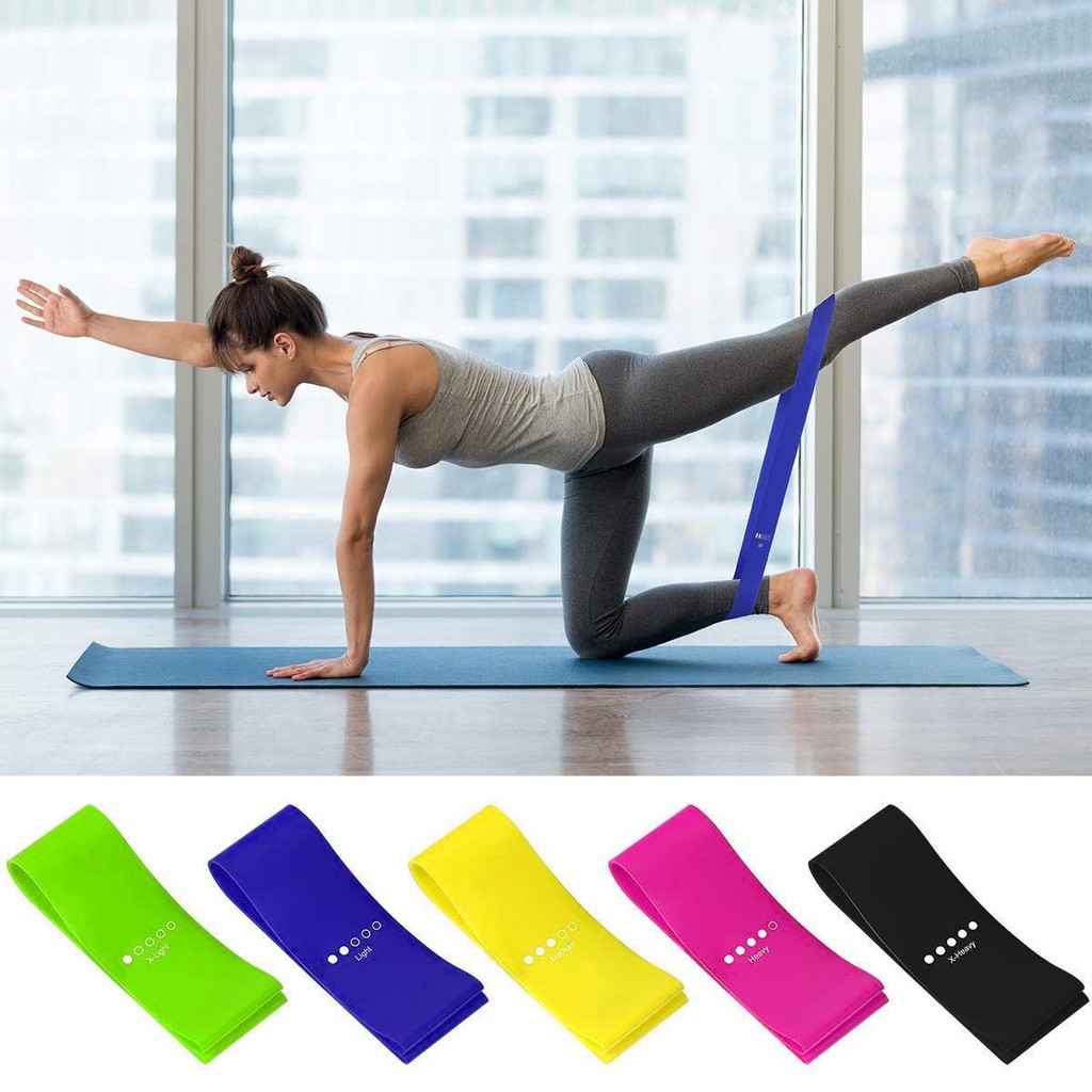 Dây miniband kháng lực bằng cao su tự nhiên hỗ trợ tập mông đùi tập thể hình/yoga/pilate 1 bộ 5 dây tặng túi đựng