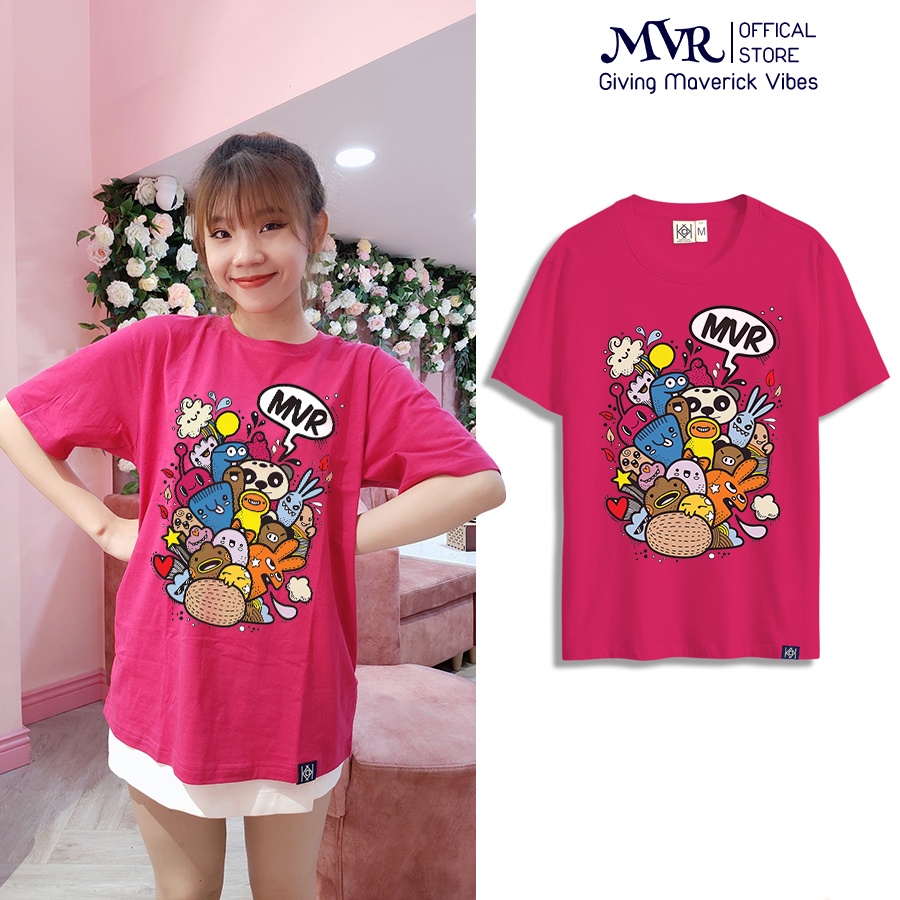 Áo thun hồng be in sở thú gấu bông đáng yêu MVR size rộng tee Mỹ BB4090