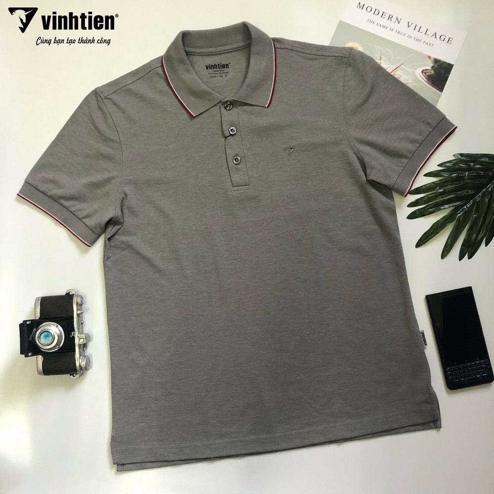 Áo Thun Polo Viền Cổ Slimfit Vĩnh Tiến 299 - F010 - Xám Đậm