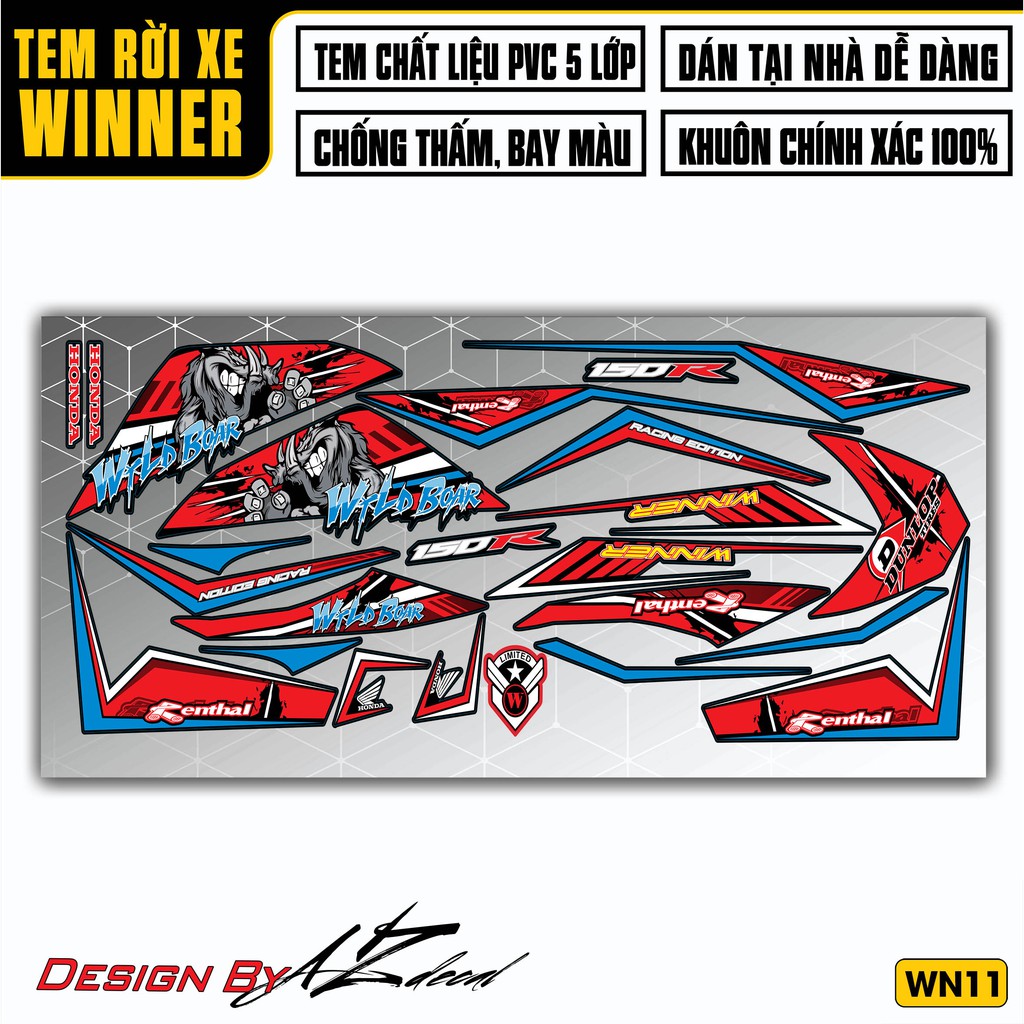 Tem Rời Honda Winner 150 Mẫu Dunlop | 2WN11 | Decal Chế Dán Xe Máy Winner V1 Chống Thấm Nước, Chống Bay Màu