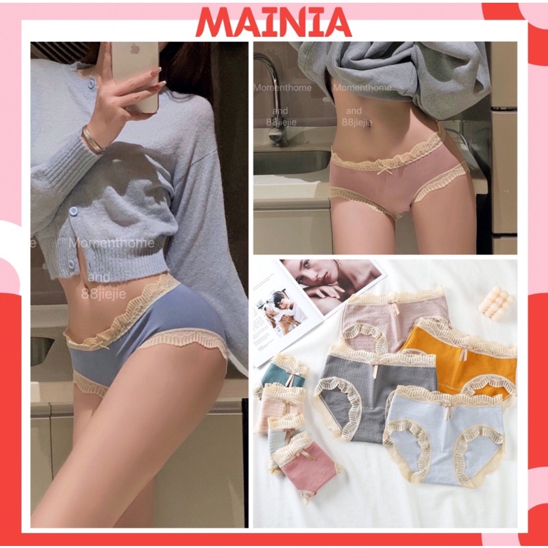 Quần Lót Nữ Cotton Viền Ren Tiểu Thư Màu Trơn Quần Chíp Cotton Dễ Thương Mainia Shop