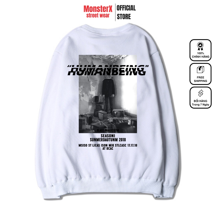 Áo dài tay trơn NỈ BÔNG Unisex Monster X Street Human Being Sweater Ulzzang cặp đôi nam nữ form rộng oversize Hàn Quốc