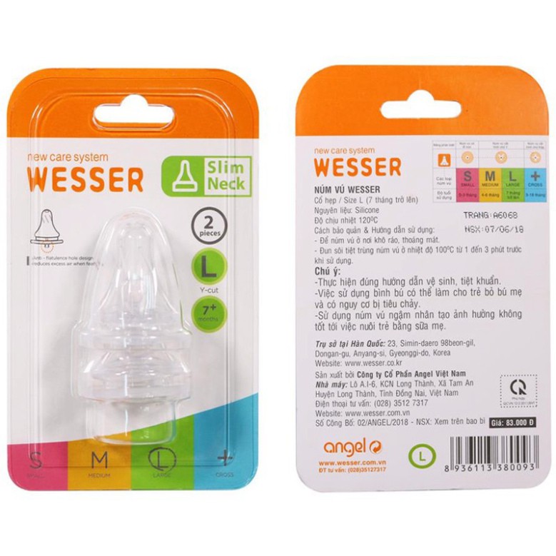 Bình Sữa WESSER Cổ Hẹp PP Bottle Kháng Khuẩn Đủ Size 60ML/ 140ML/ 250ML, Có Van Chống Sặc