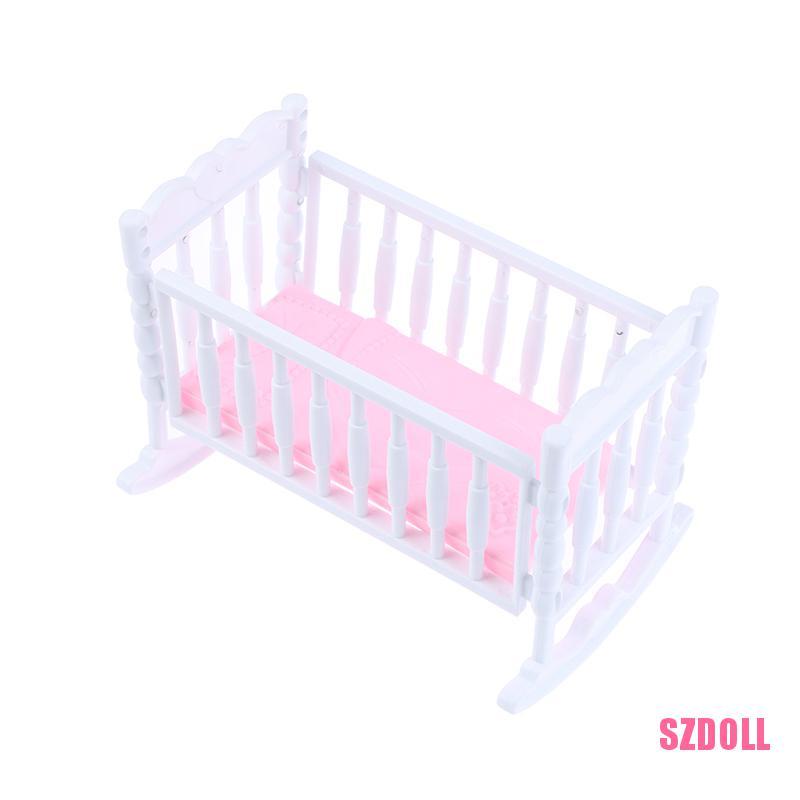 Mô Hình Nôi Em Bé Màu Trắng Hồng Cho Nhà Búp Bê SZDOLL6