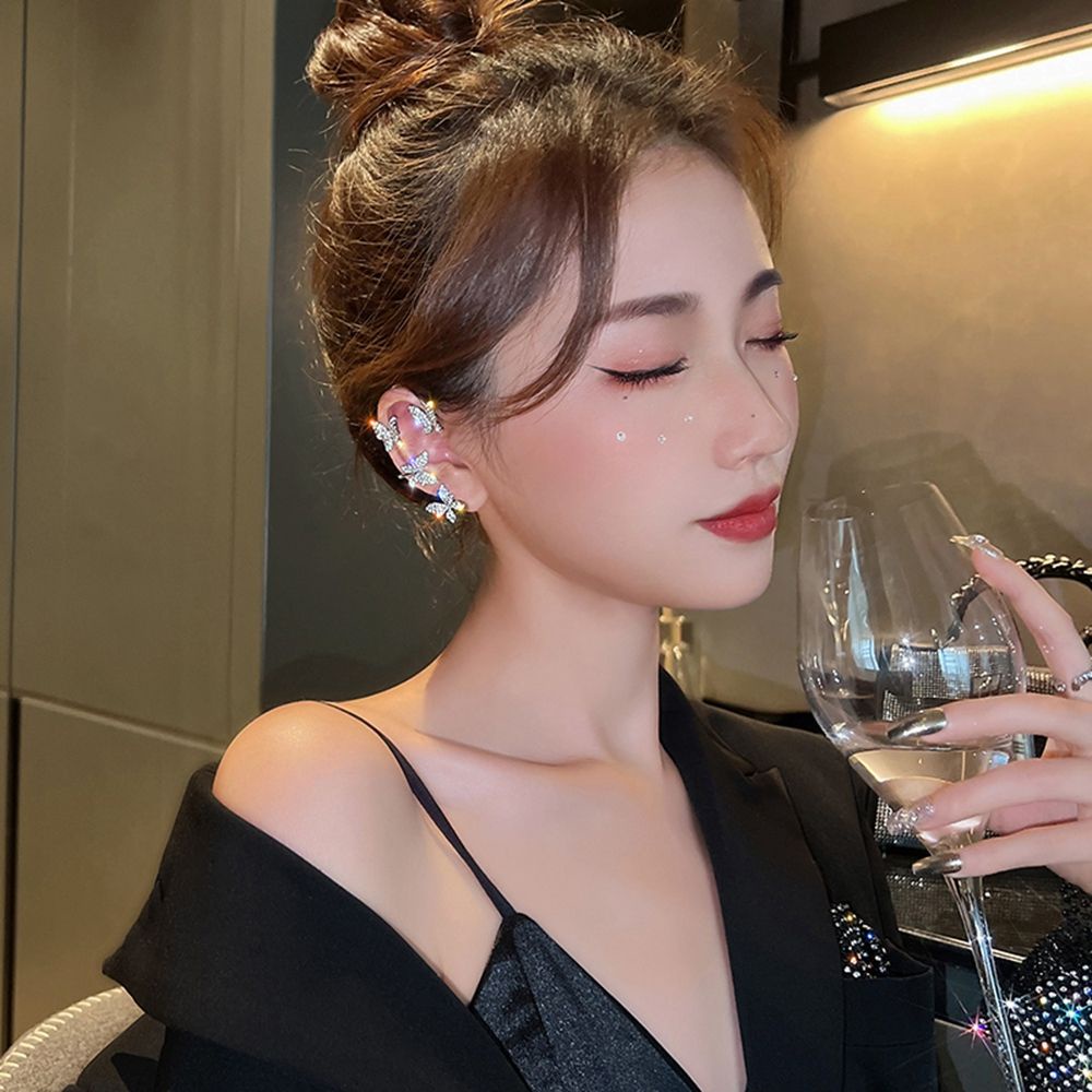 Bông tai hình bướm bằng kim loại đính đá zircon phong cách Hàn Quốc thời trang cho nữ