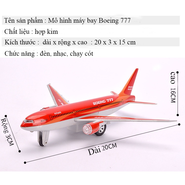 Đồ chơi mô hình máy bay Boeing 777 KAVY có âm thanh và ánh sáng bằng hợp kim kèm bánh xe và chân đế trang trí