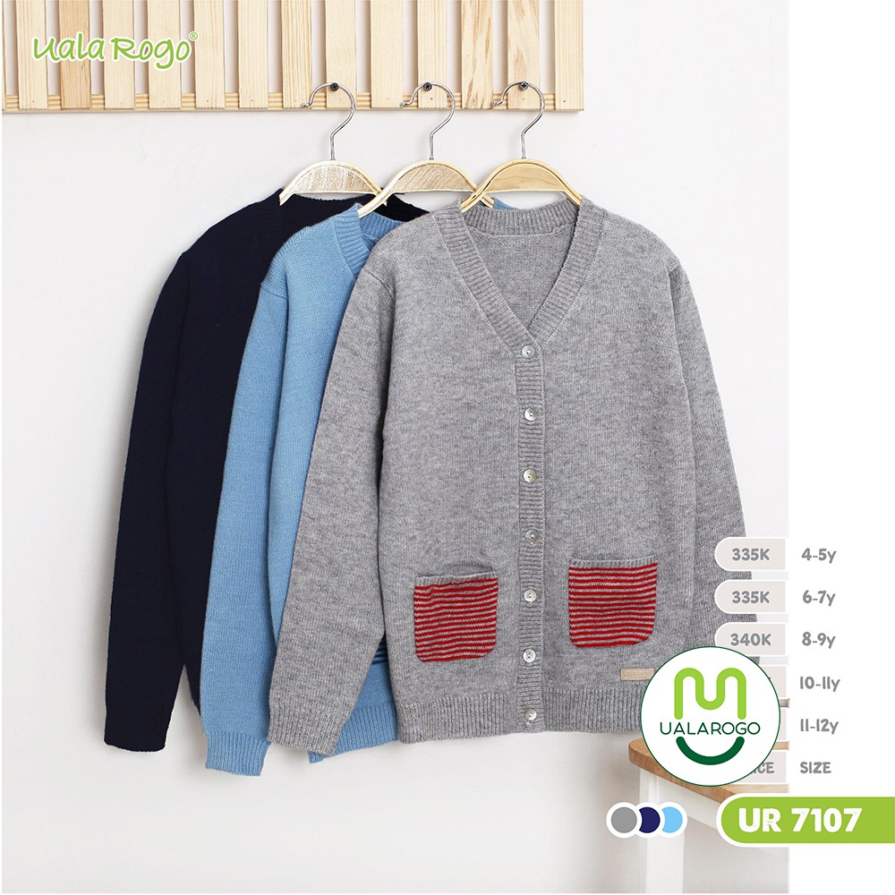 Áo khoác len cho bé Ualarogo 4-12 tuổi Cardigan cúc giữa 2 túi dáng hàn quốc quần áo trẻ em 7107