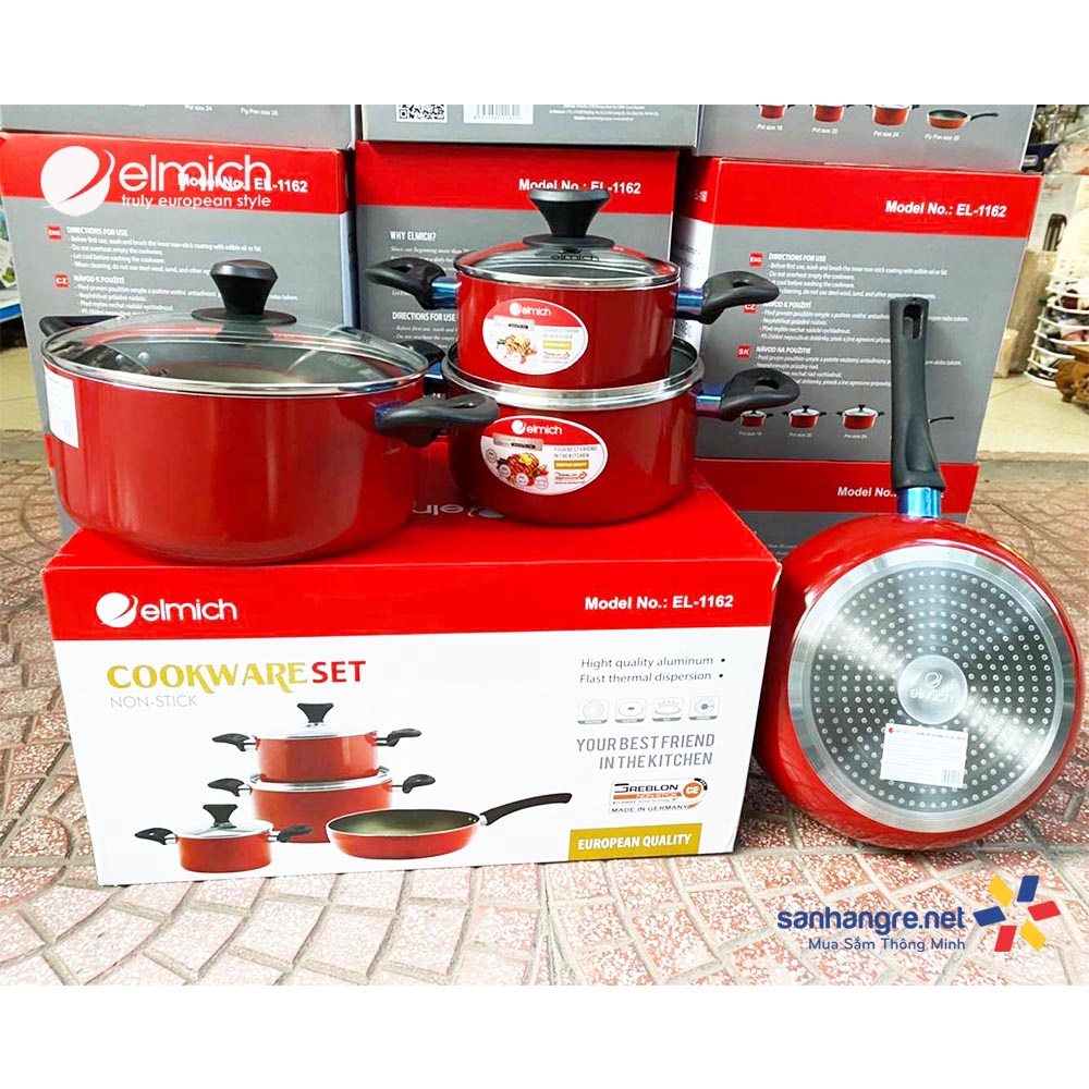 Bộ nồi chảo nhôm chống dính đáy từ Elmich EL-1162 (nồi 16,20,24 và chảo 26cm) hàng chính hãng, bảo hành 12 tháng