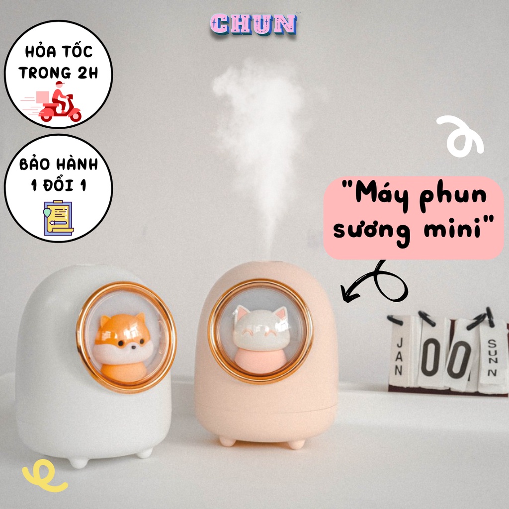 Đèn phun sương mini cầm tay tạo ẩm hình mèo, máy phun sương khuếch tán tinh dầu hình cute