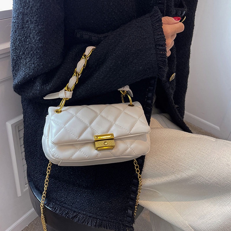 Túi đeo chéo IELGY dáng vuông nhỏ thêu họa tiết sọc hình thoi thời trang dành cho nữ