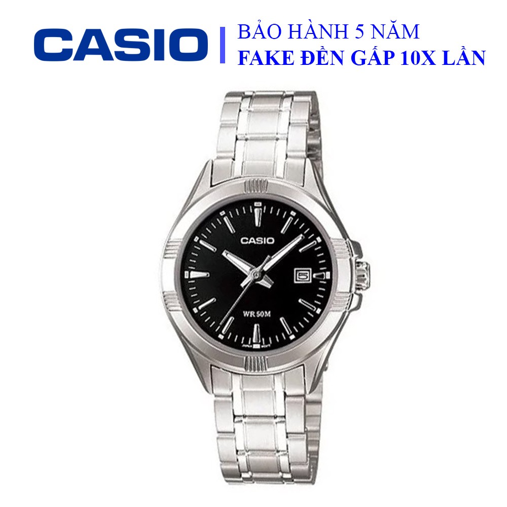 Đồng hồ Casio nam dây sắt thể thao, mặt đen viền bạc sang trọng, chống nước WR50M đi bơi (MTP-1308D-1AVDF)