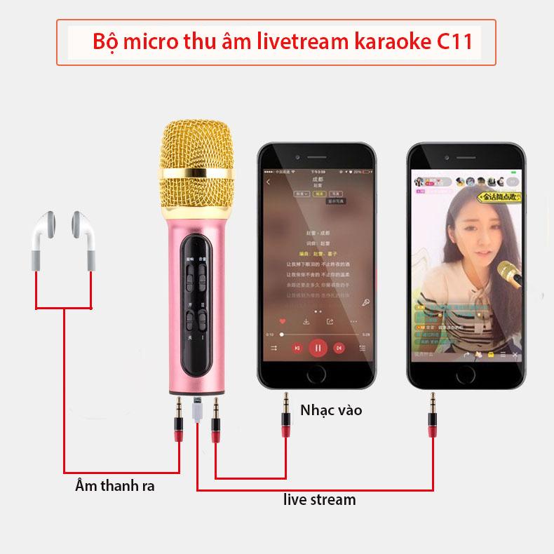 Micro C11 Nâng Cấp Full Phụ Kiện 3in1,karaoke,live stream,thu âm- Phù hợp tất cả dòng điện thoại