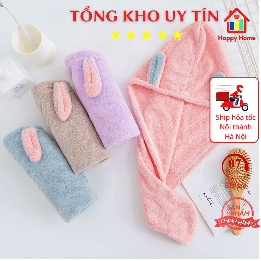 Khăn lau tóc siêu thấm hút, khăn quấn ủ lau tóc siêu tốc Happy Home