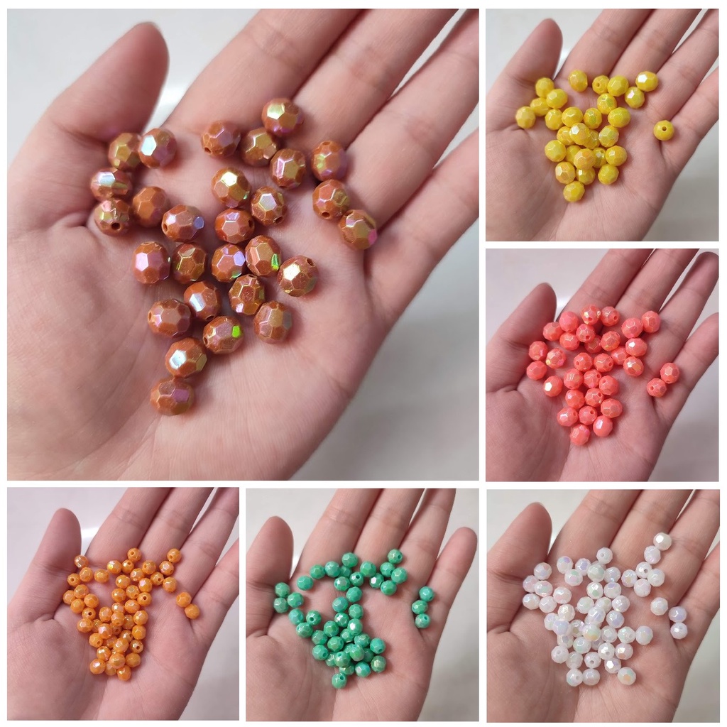 10-25-50gr hạt nhựa góc cừ màu đục 6mm và 8mm nhiều màu (hạt có ánh màu)