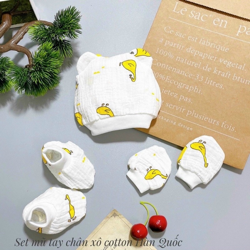 Set mũ - bao tay - bao chân Muslin cho bé