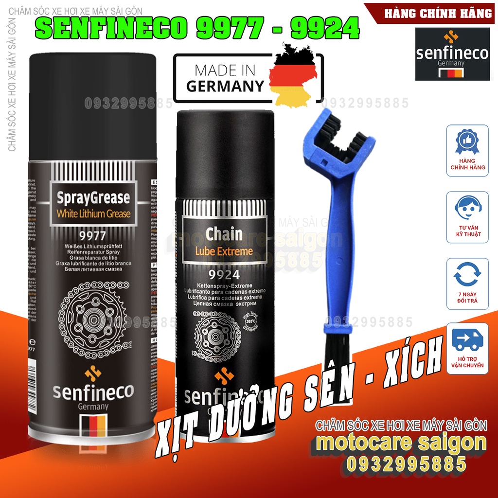 Combo Xịt Dưỡng Sên Senfineco 9977 White Lithium Grease Mỡ Bò Trắng Senfineco 450ml, Senfineco 9924