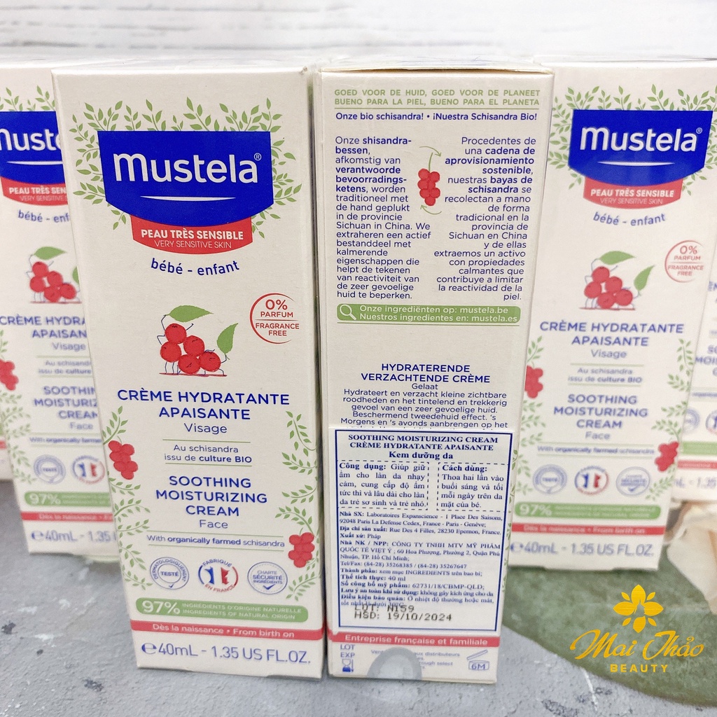 Kem Dưỡng Da Mặt Cho Trẻ Sơ Sinh &amp; Em Bé Có Da Nhạy Cảm Mustela Soothing Moisturizing Cream 40ml