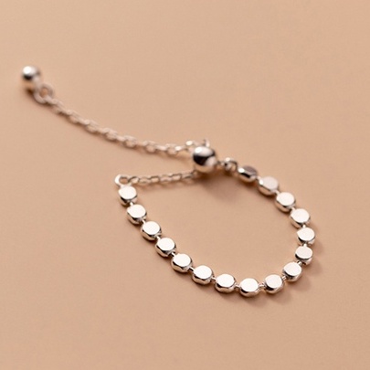 Nhẫn nữ nhẫn bạc s925 những mặt tròn dẹt đan xen và chốt bi dây xích điều chỉnh NB126