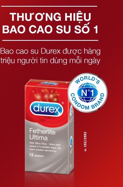 [ HÀNG CHÍNH HÃNG ] bao cạo su durex fetherlite Ultima hộp 12 cái