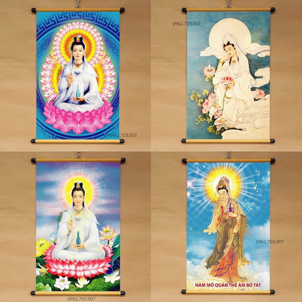 Tranh Phật treo tường 40x60cm bằng vải phủ bóng cao cấp dày dặn