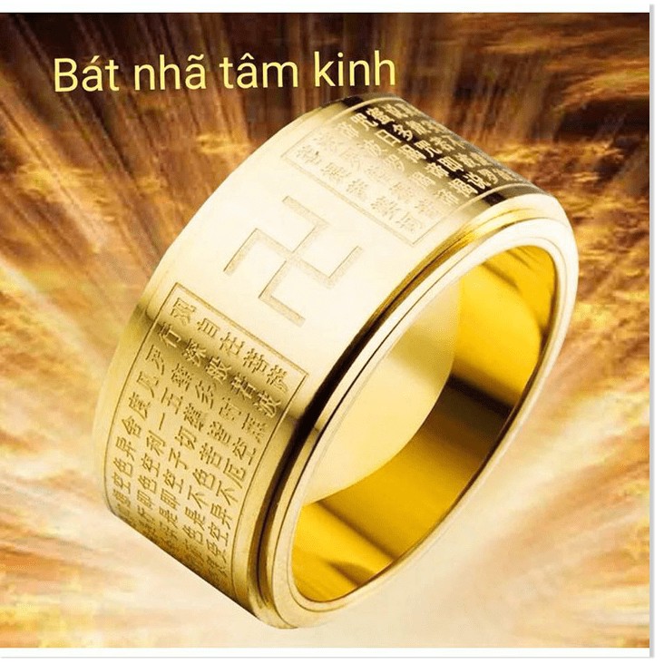 Nhẫn Titan 🤗 Freeship 🤗 Nhẫn nam mạ vàng bát nhã tâm kinh khắc chú đại bi độc lạ - TT0223