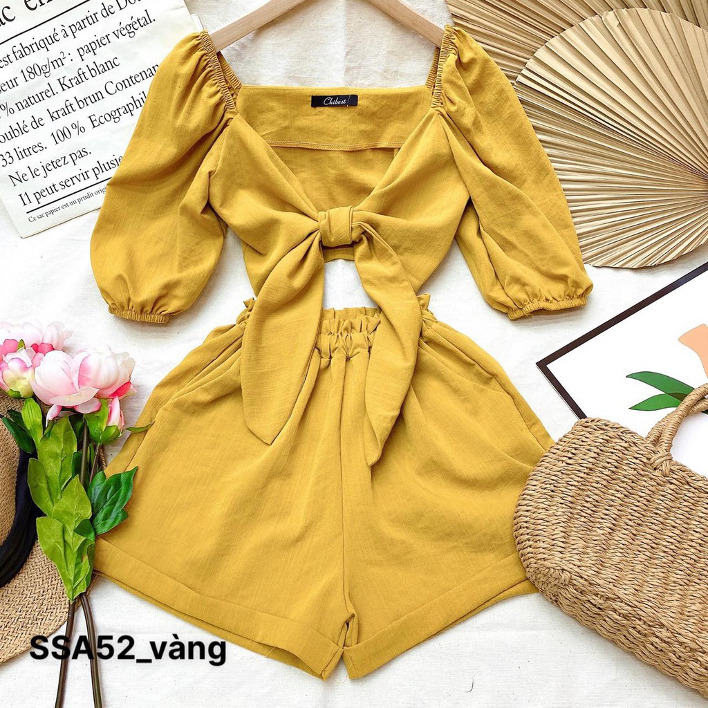 (MẪU MỚI-FREESHIP) SET QUẦN SHORT ÁO CROPTOP THẮT NƠ NGỰC ❤️CHIBEST_SSA52