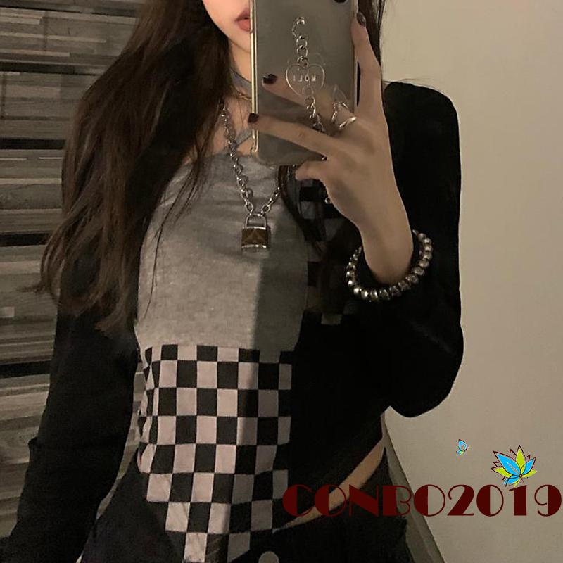 Áo croptop hai dây phối sọc caro thời trang quyến rũ cho nữ
