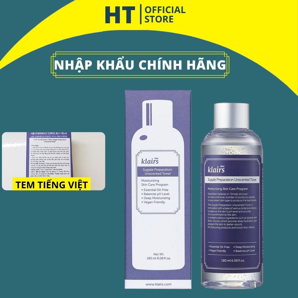 Nước Hoa Hồng Dear Klairs Supple Preparation Facial Toner 180ml Không Mùi Có Mùi