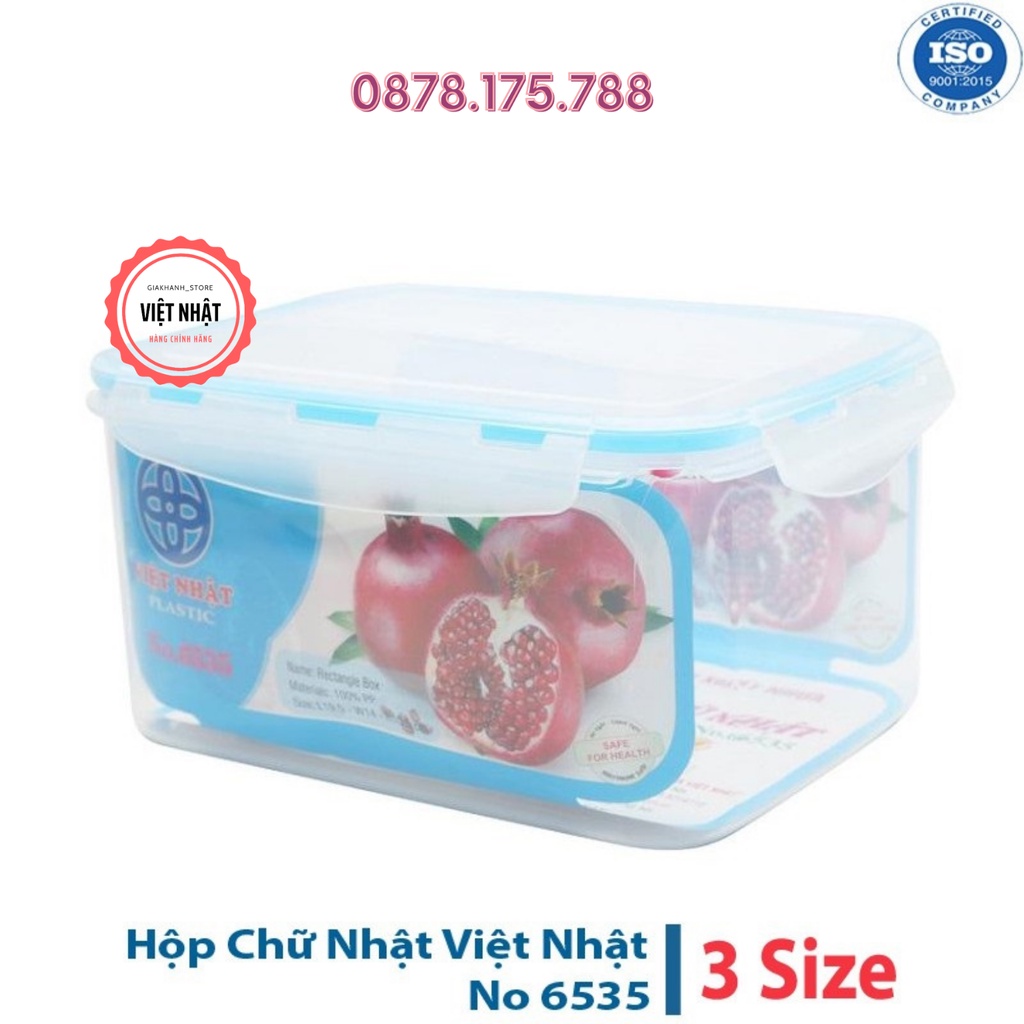 [Combo bộ 3] Hộp Đựng Thực Phẩm Việt Nhật Có Nắp Khóa Tiện Dụng - Bộ 3 hộp hình chữ nhật loại xịn mã số 6535