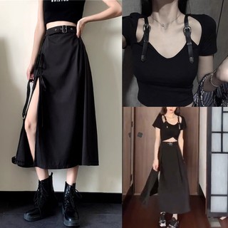 Set Bộ Áo Croptop Chân Váy Xẻ Tà CHANREEN [FREESHIP] Set váy siêu cá tính, khoe dáng cực chuẩn