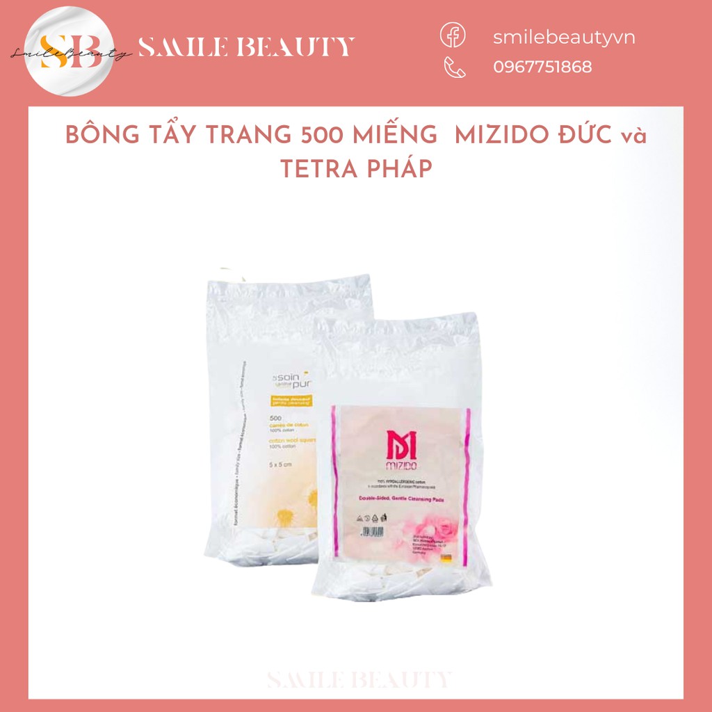 Bông tẩy trang mềm mịn Tetra Pháp,Mizido Đức 500 miếng