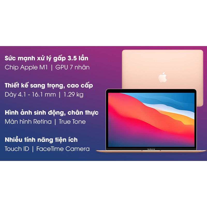 Apple MacBook Air (2020) M1 Chip, 13.3-inch, 8GB, 256GB SSD - SA/A Hàng Chính Hãng Bảo Hành Apple tại Việt Nam