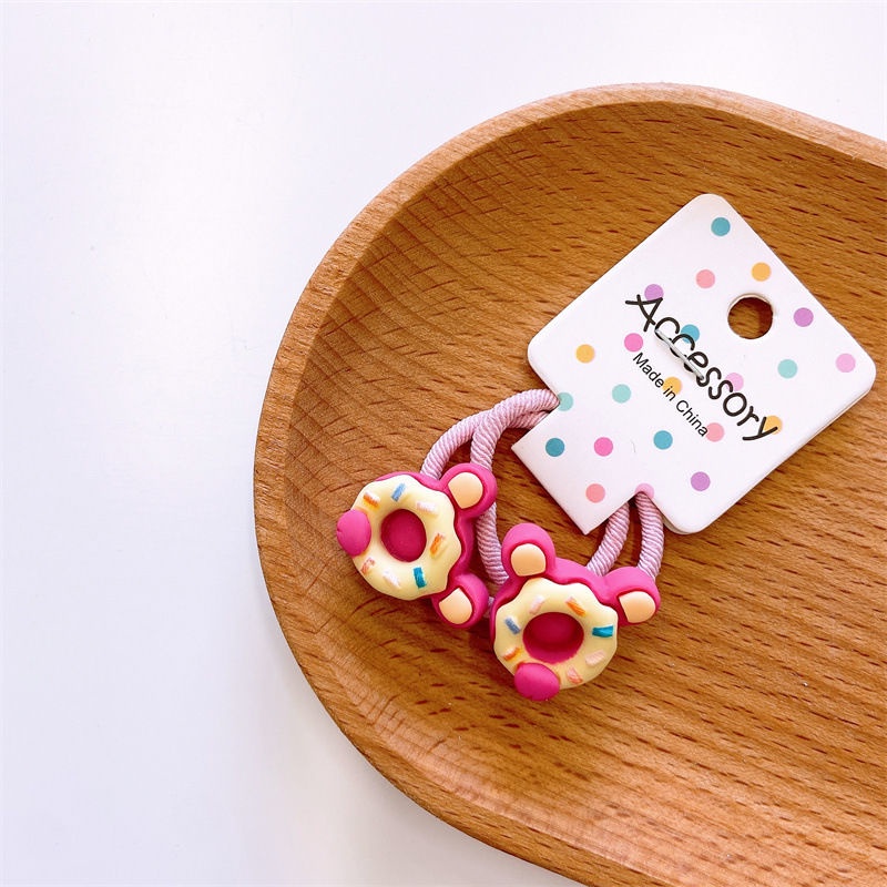 Set 2 dây buộc tóc co giãn hình bánh donut xinh xắn cho bé gái