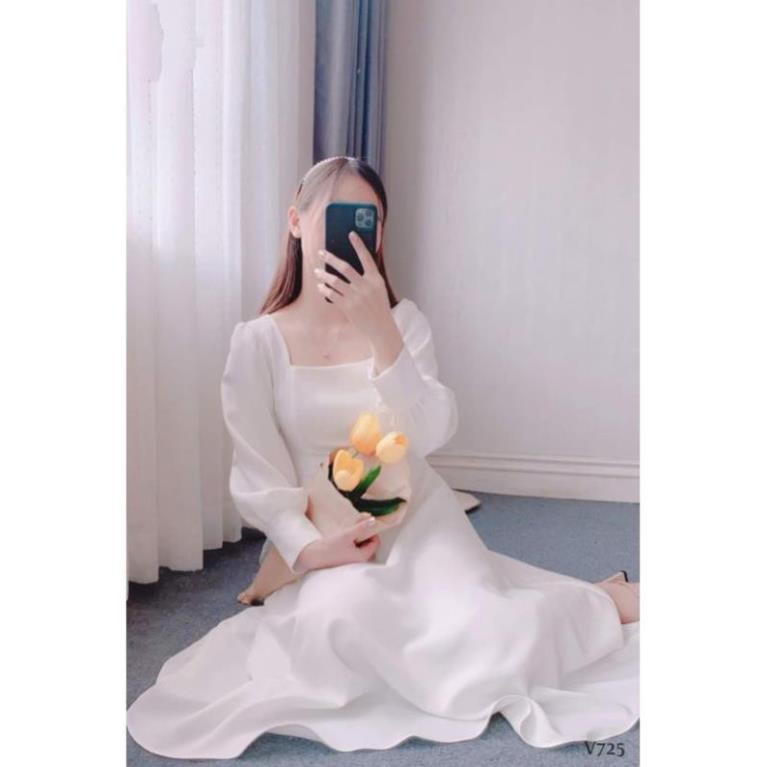 Đầm dự tiệc trắng xòe cổ u vintage | BigBuy360 - bigbuy360.vn