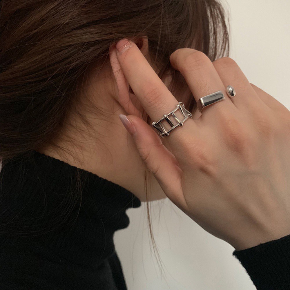 Nhẫn Dạng Dây Xích Hở Màu Sắc Cá Tính Phong Cách Harajuku Cho Nữ