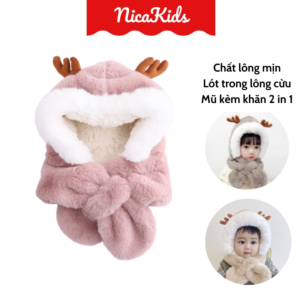 Mũ lông kèm khăn cho bé hình SỪNG HƯƠU 001