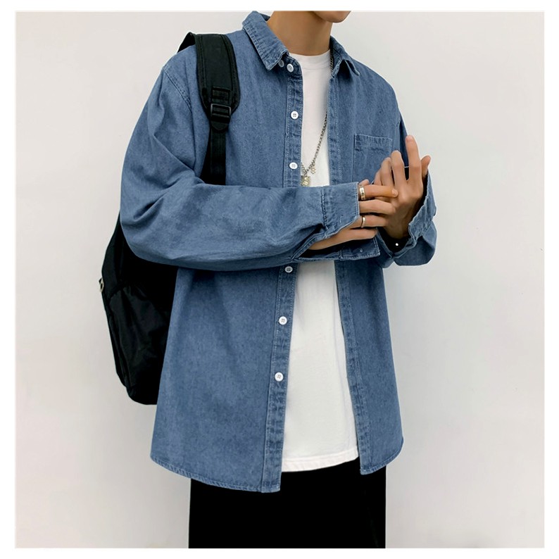 Áo Sơ Mi Denim Dài Tay Thời Trang Đơn Giản Thanh Lịch Cho Nam