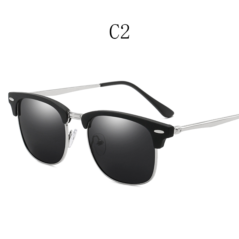 Men's Half Frame Rice Nail Polarized Color Film Sunglasses Male Women Wild Classic Metal UV400 Fashion Sunglasses