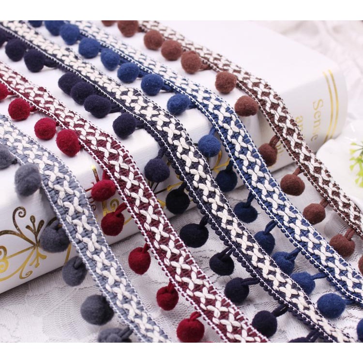 Dải dây tua rua hạt pom pom nhiều màu sắc