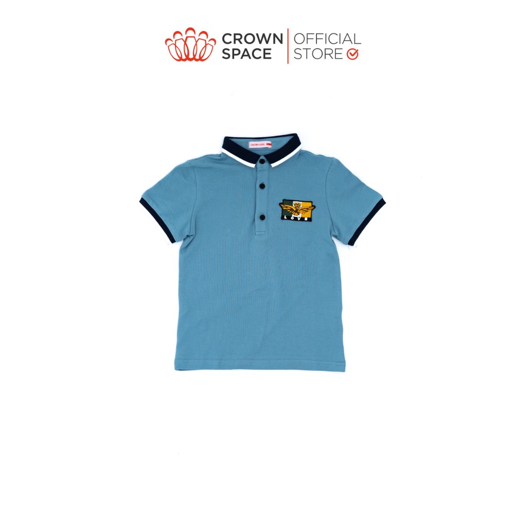 Áo Phông Bé Trai Có Cổ Màu Xanh Crown Kids Fashion CKBS2110702.BL TShirt Vải Cotton Thoáng Mát Từ Size 4-9