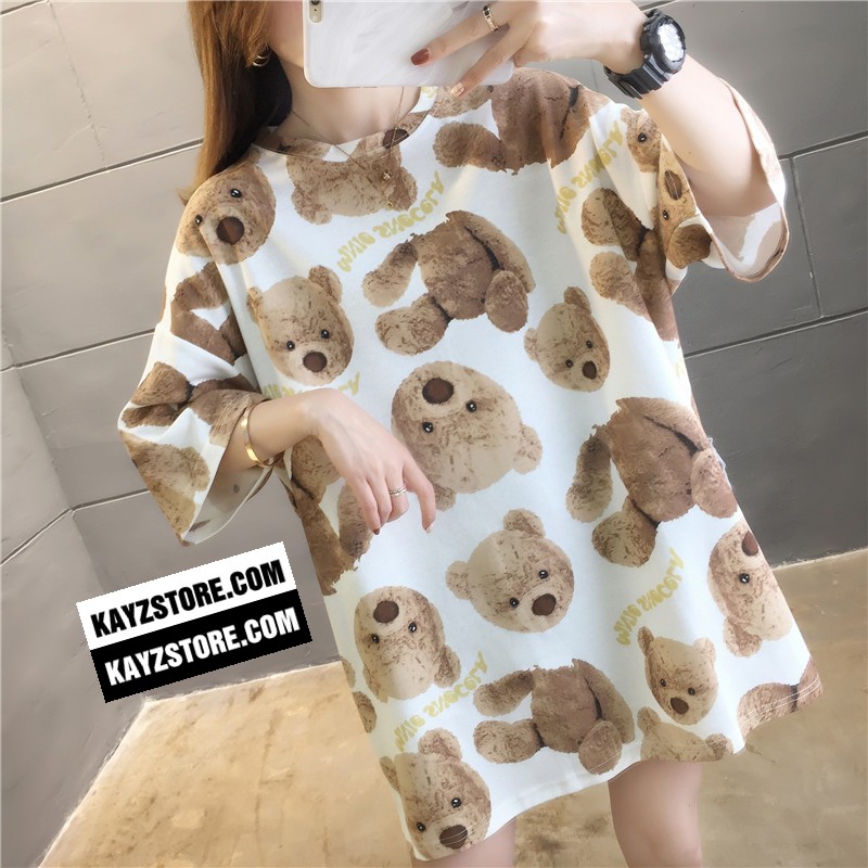 [FREESHIP] Áo Thun Tay Lỡ Form Rộng Unisex Cotton 100 Mềm Mịn Gấu Nâu Màu Trắng | BigBuy360 - bigbuy360.vn