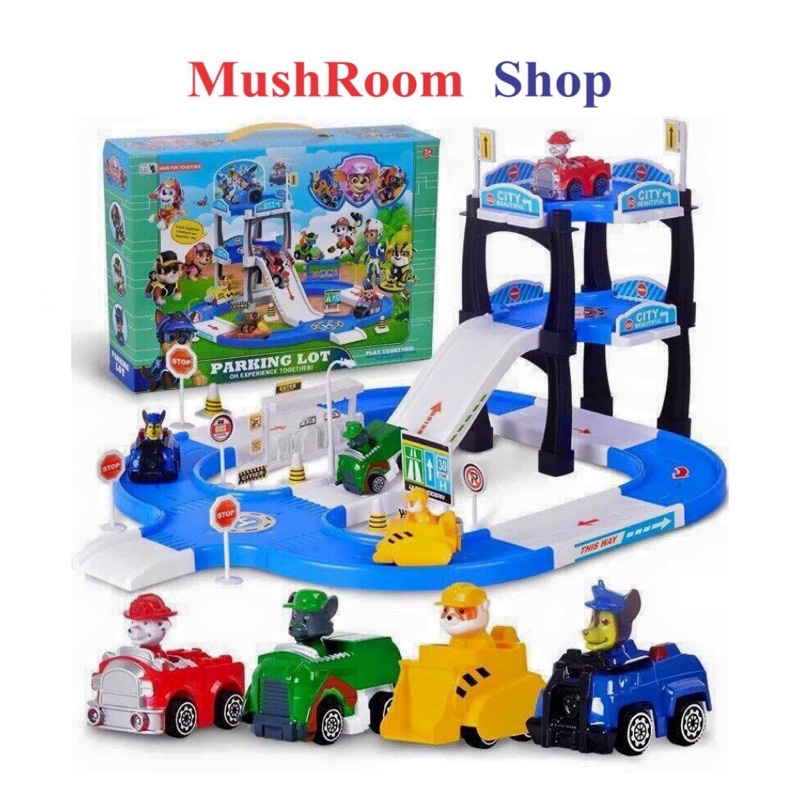 Đồ chơi lắp ráp cầu trượt chó cứu hộ Paw Patrol và mô hình bãi đỗ xe Parking Lot