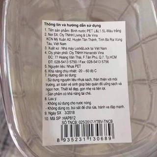 BÌNH NƯỚC PET LOCK & LOCK 900 ml - 1.2 lit - 1,5 LÍT